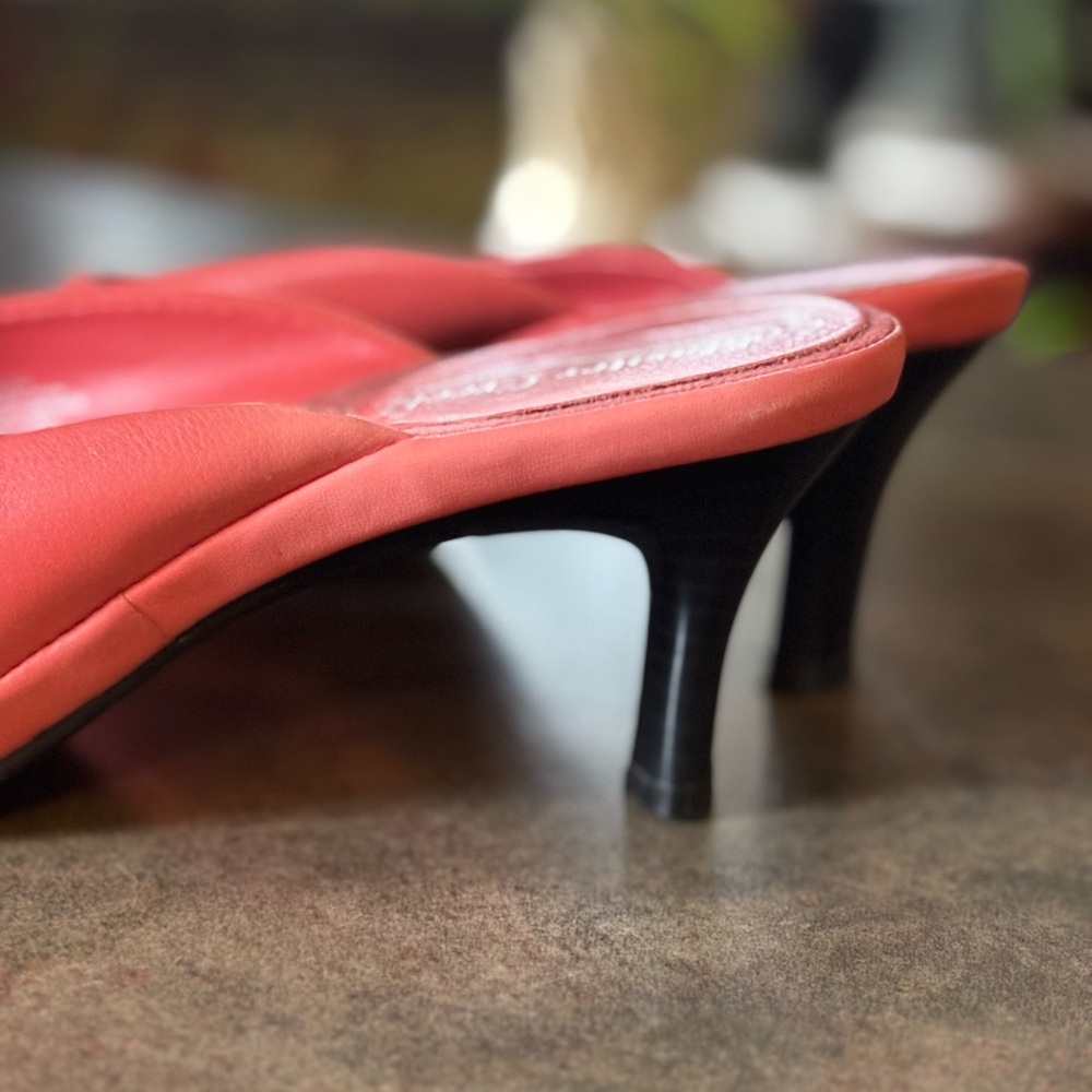 Coldwater Creek Women's Peachy Pink Leather Slide Sandals - Picture 6 of 7
